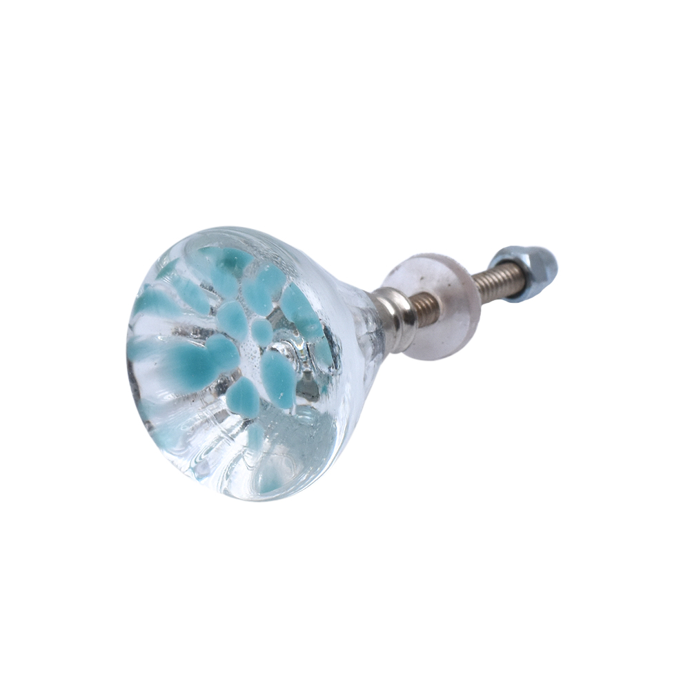 Clear and Turquoise Round Glass Knobs